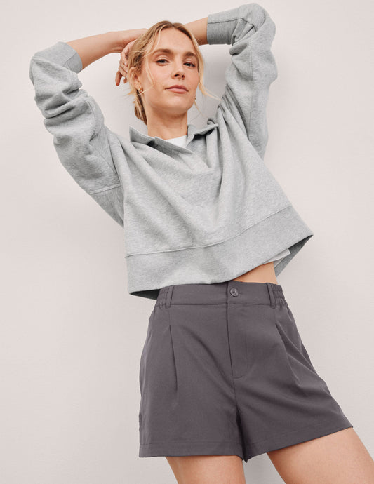 Beyond Yoga Mid-Rise Pleated "Status" Shorts - Soft Umber