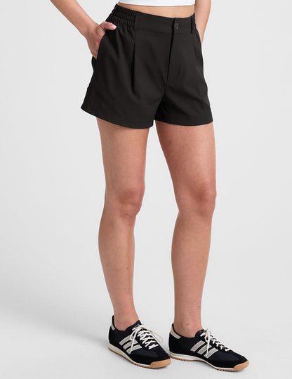 Beyond Yoga Mid Rise Pleated "Status" Shorts - Black
