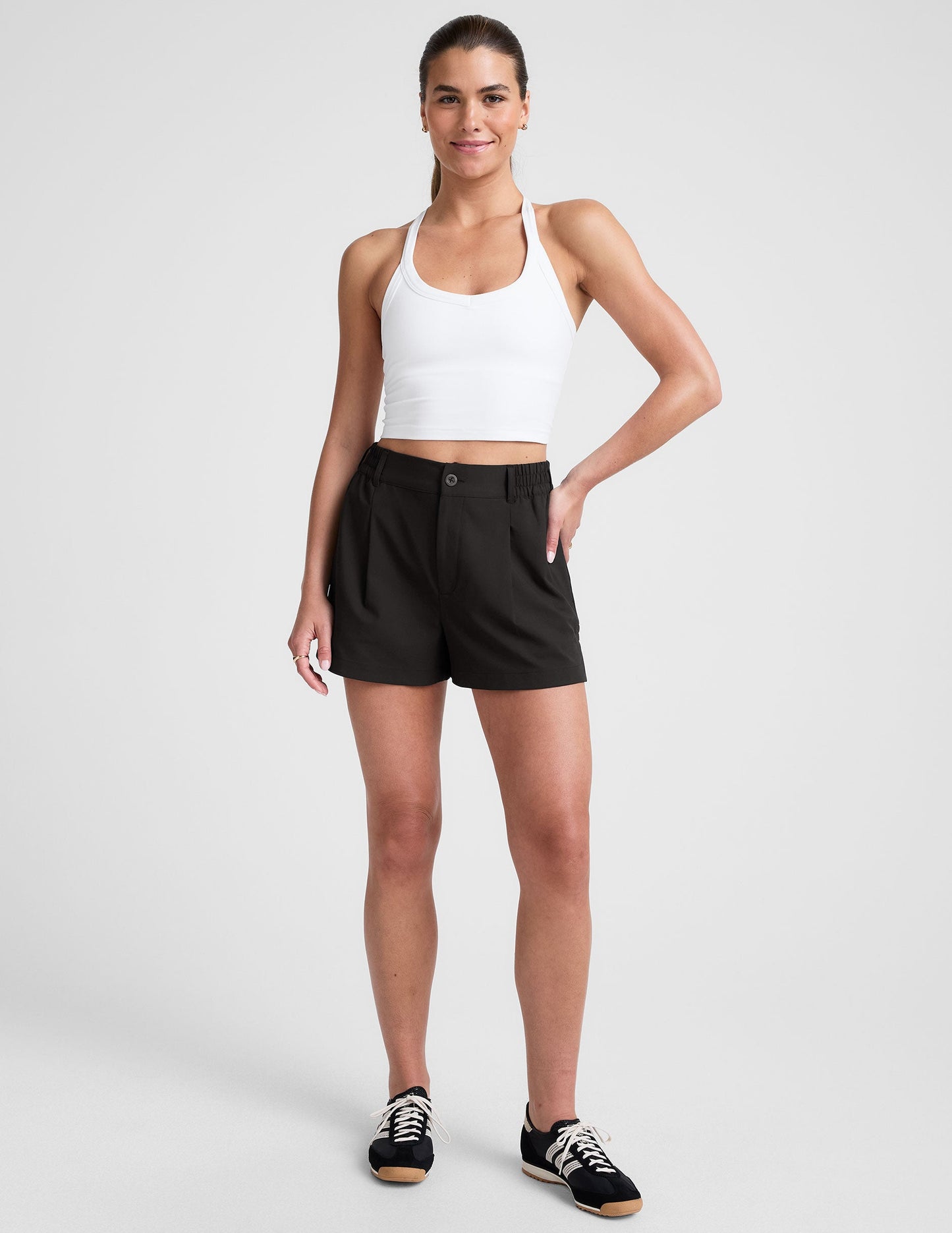 Beyond Yoga Mid Rise Pleated "Status" Shorts - Black