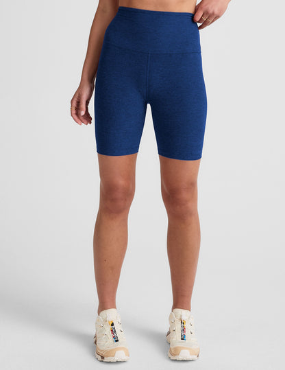 Beyond Yoga High Waisted Biker Spacedye Shorts - Marine Blue Heather