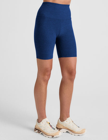 Beyond Yoga High Waisted Biker Spacedye Shorts - Marine Blue Heather