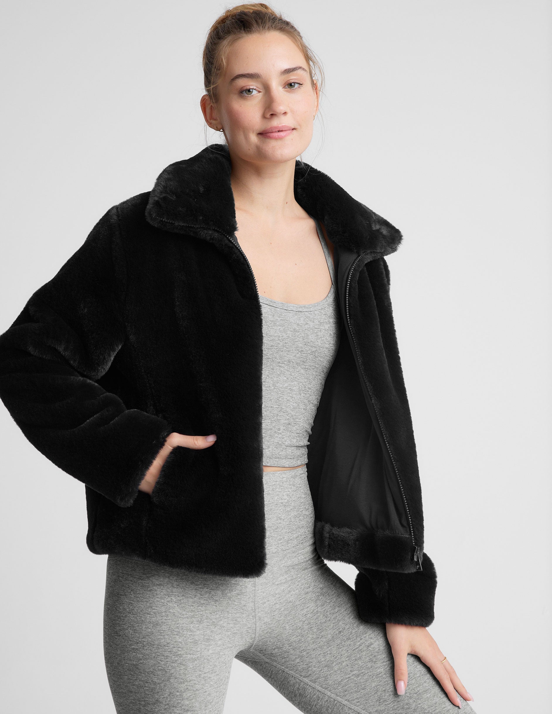 Beyond Yoga On The List Faux Fur Jacket