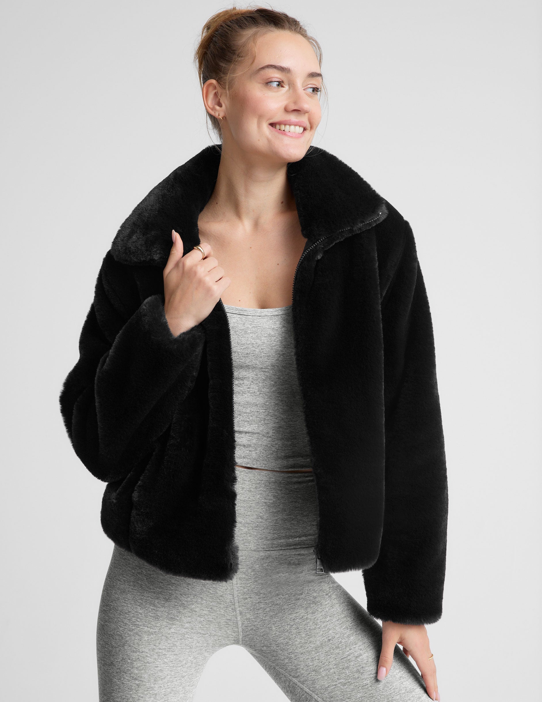 Beyond Yoga On The List Faux Fur Jacket
