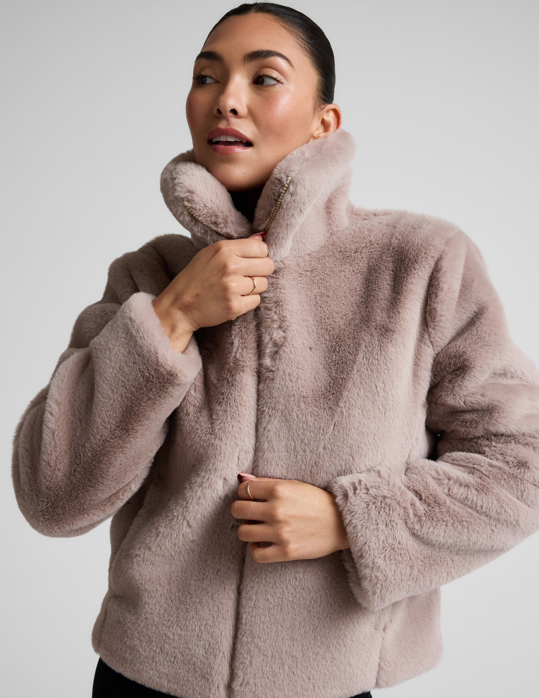 Beyond Yoga On The List Faux Fur Jacket
