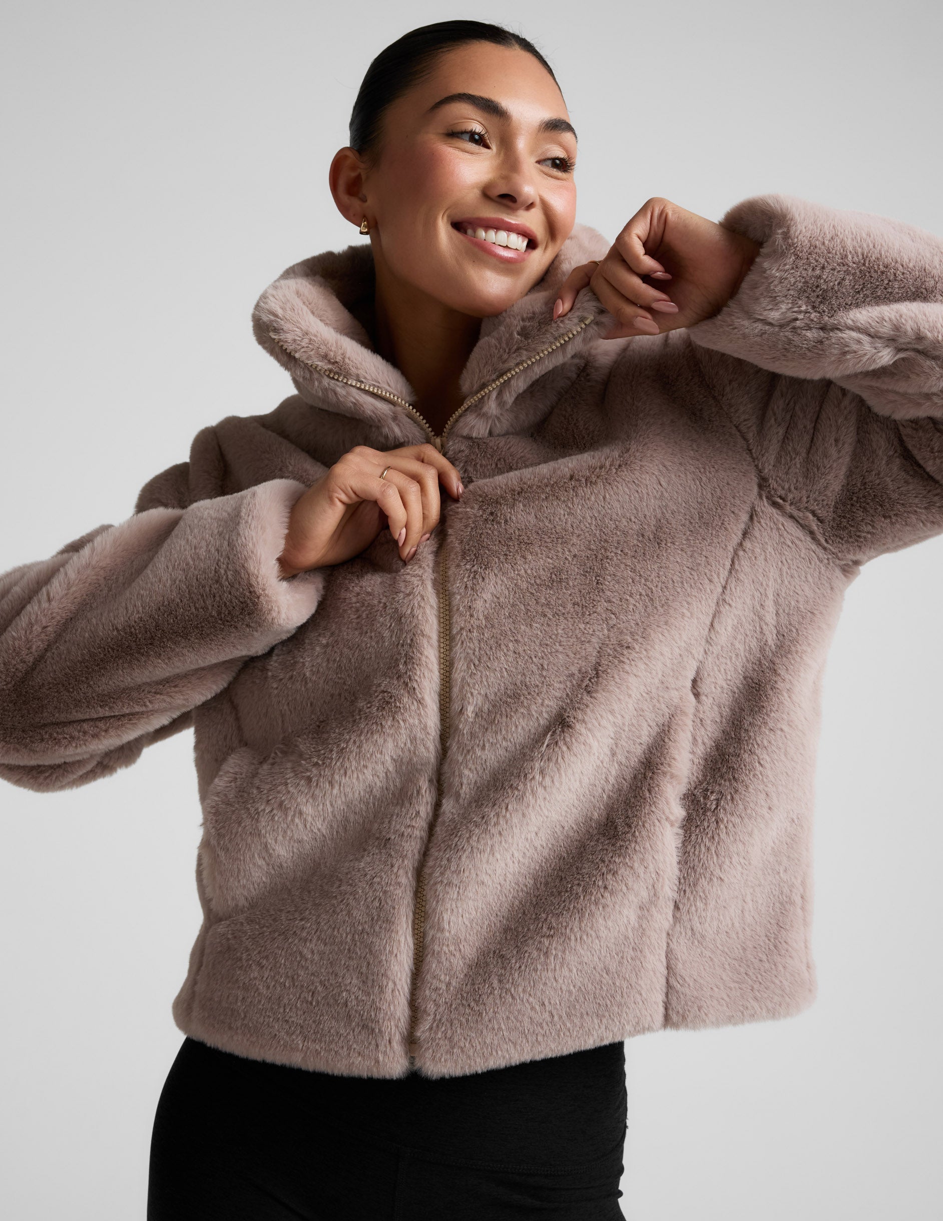 Beyond Yoga On The List Faux Fur Jacket