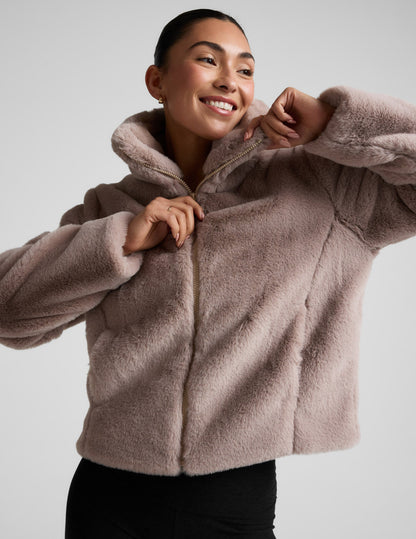 Beyond Yoga On The List Faux Fur Jacket