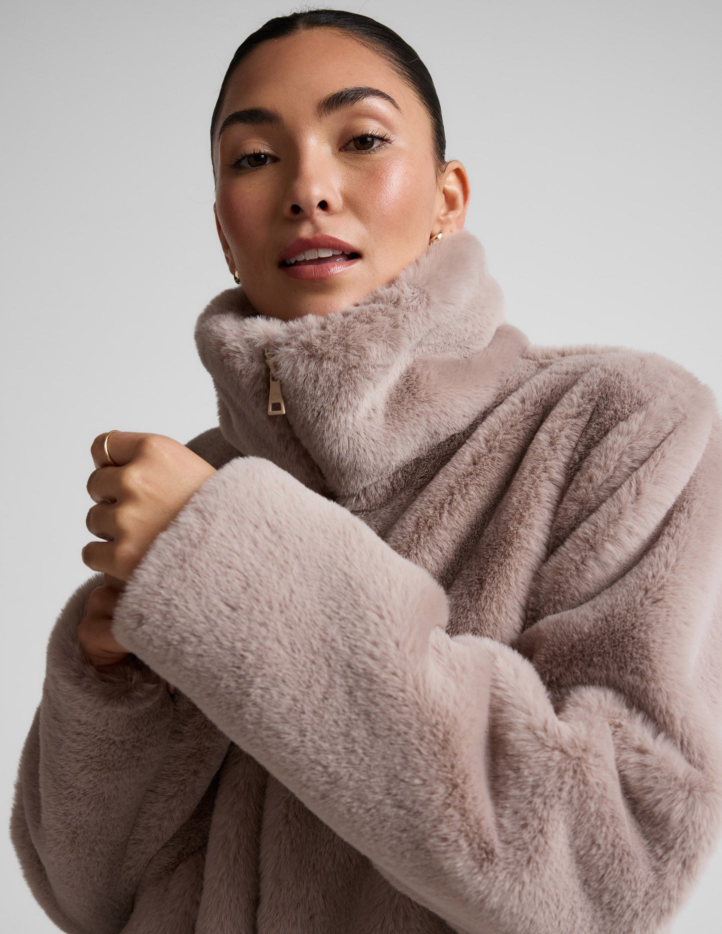 Beyond Yoga On The List Faux Fur Jacket