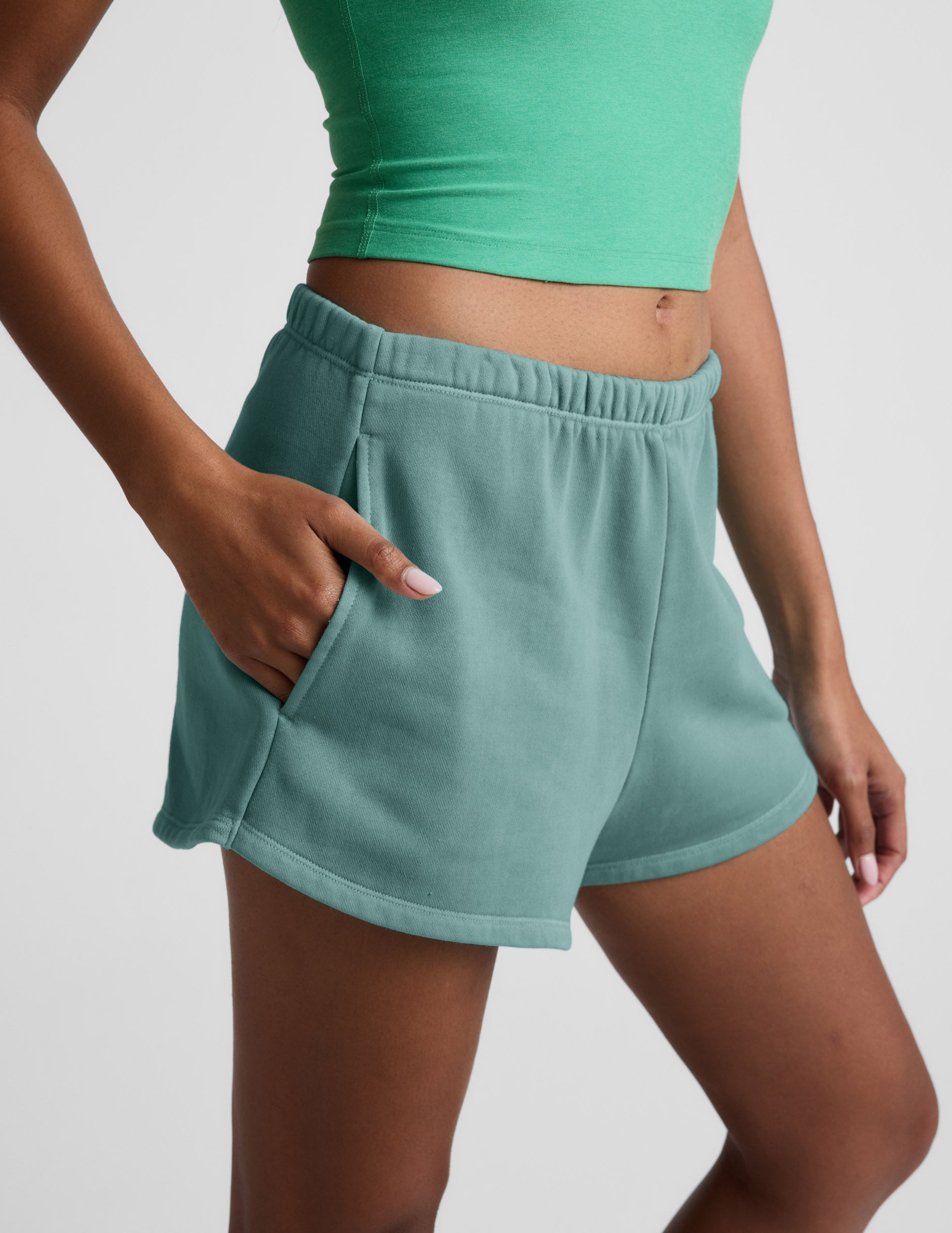 Beyond Yoga Mid-Rise Lounge Fade Out Shorts - Washed Teal Sea
