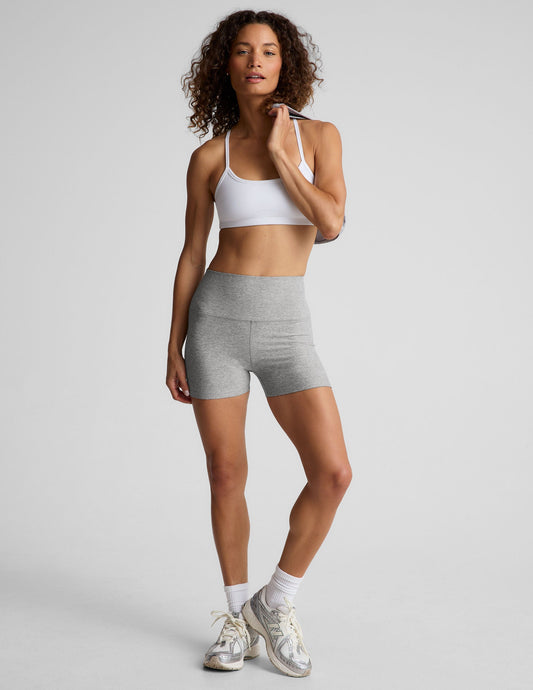 Beyond Yoga High Waisted 3" Running Spacedye Shorts - Silver Mist