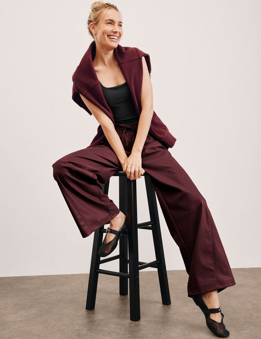 Beyond Yoga Faux Leather Wide Leg Drawstring Pants - Dark Cherry