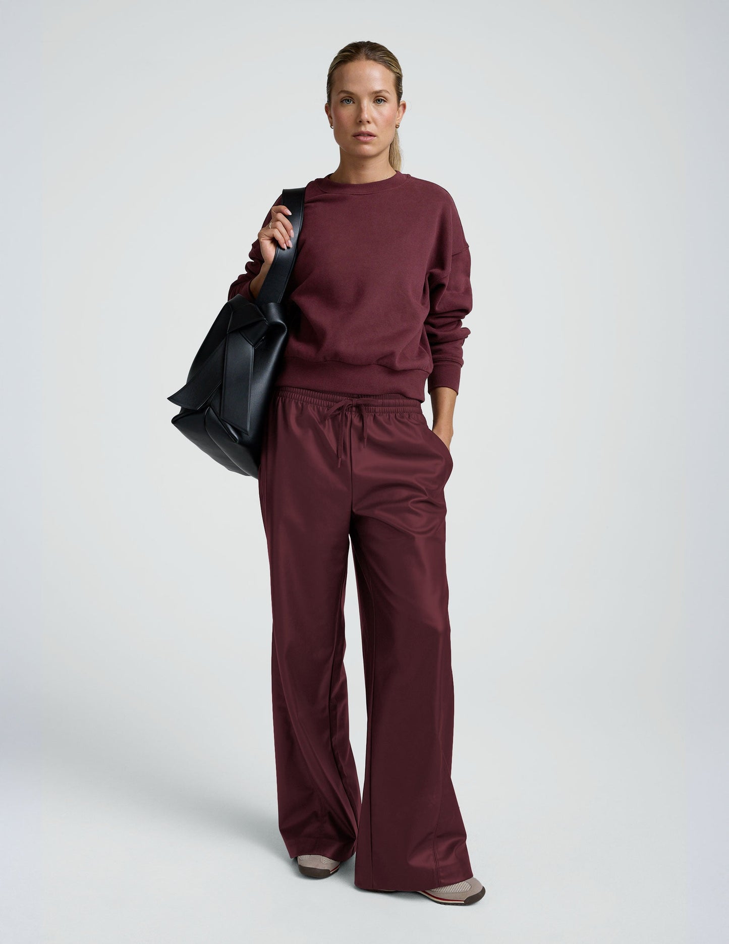 Beyond Yoga Faux Leather Wide Leg Drawstring Pants - Dark Cherry