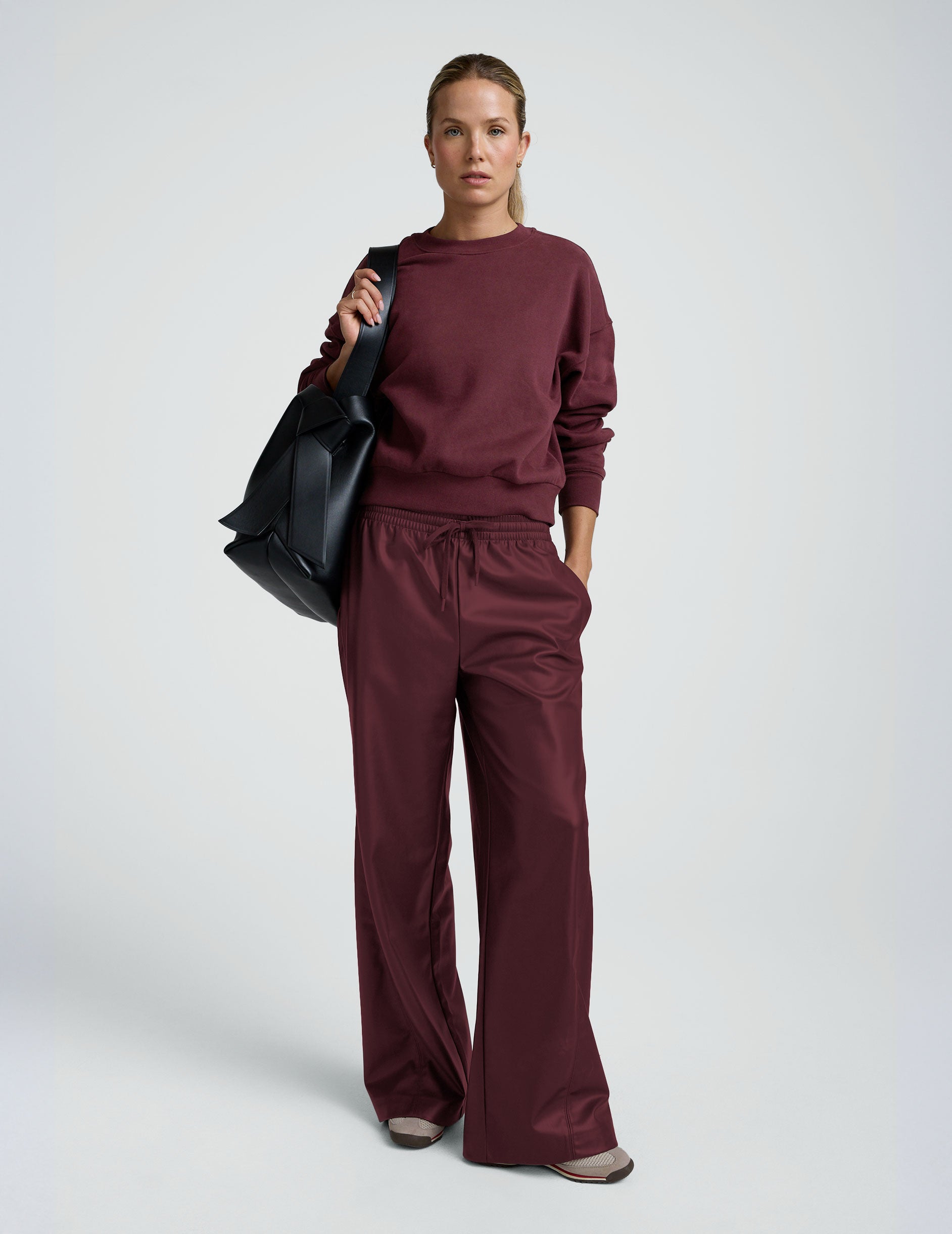 Beyond Yoga Faux Leather Wide Leg Drawstring Pants - Dark Cherry