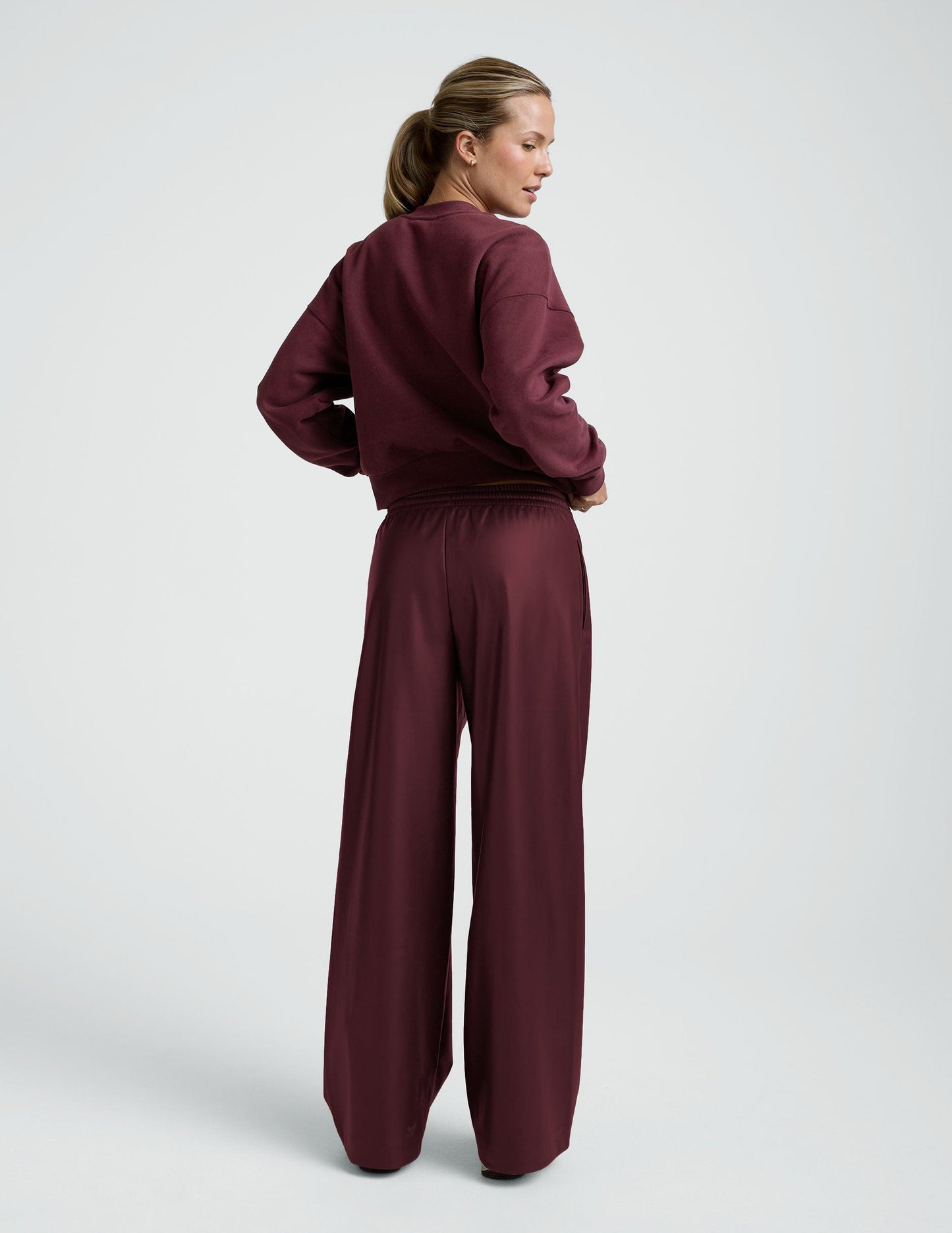 Beyond Yoga Faux Leather Wide Leg Drawstring Pants - Dark Cherry