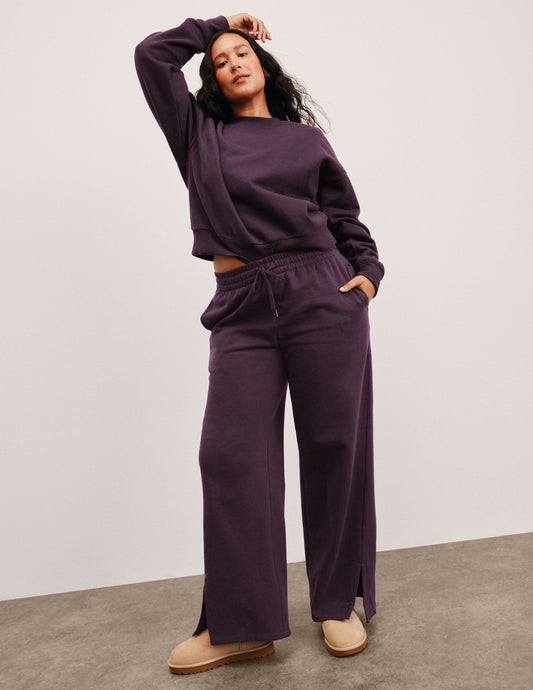 Beyond Yoga Wide Leg Slit LuxeFleece Pants - Eggplant Purple