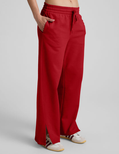 Beyond Yoga Wide Leg Side Slit LuxeFleece Pant - Holly Red