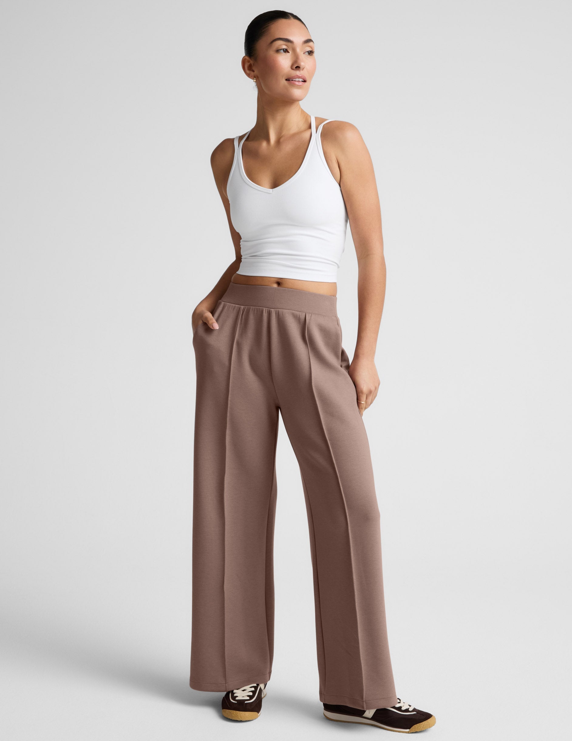 Beyond Yoga Women's Casual Wide Leg SoftSpring Pants - Rosey Taupe