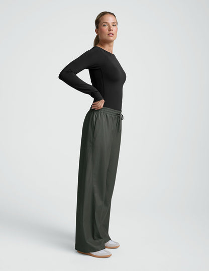 Beyond Yoga Wide Leg Faux Leather Drawstring Pants - Slate Green