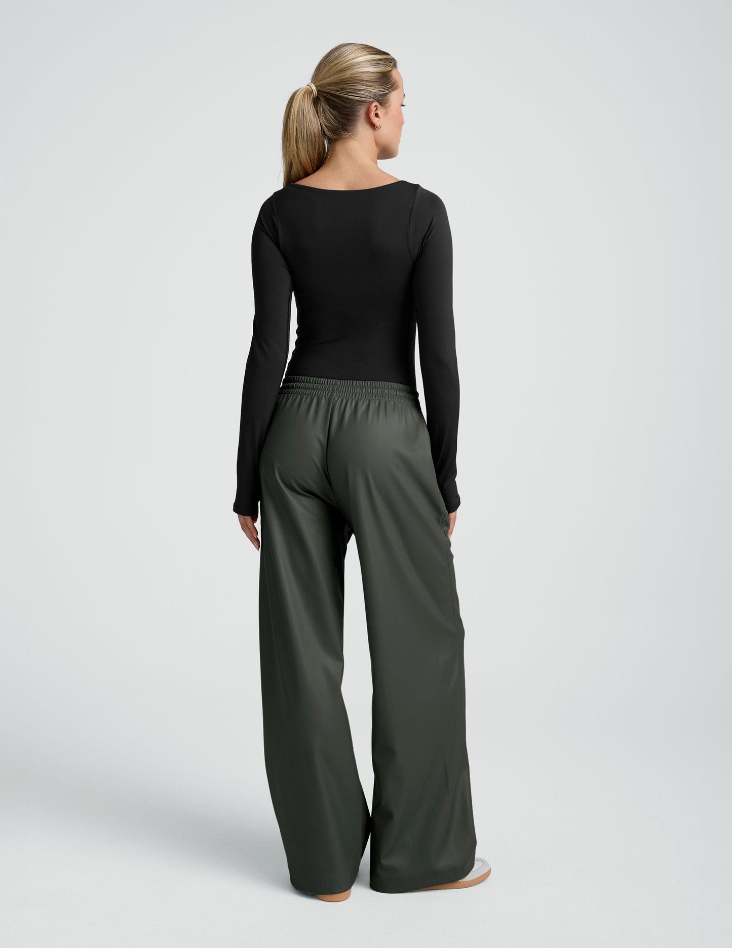 Beyond Yoga Wide Leg Faux Leather Drawstring Pants - Slate Green