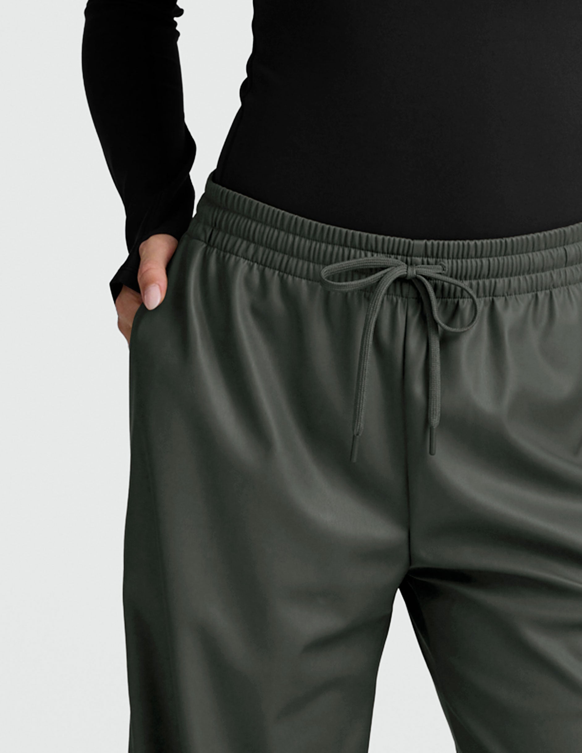 Beyond Yoga Wide Leg Faux Leather Drawstring Pants - Slate Green