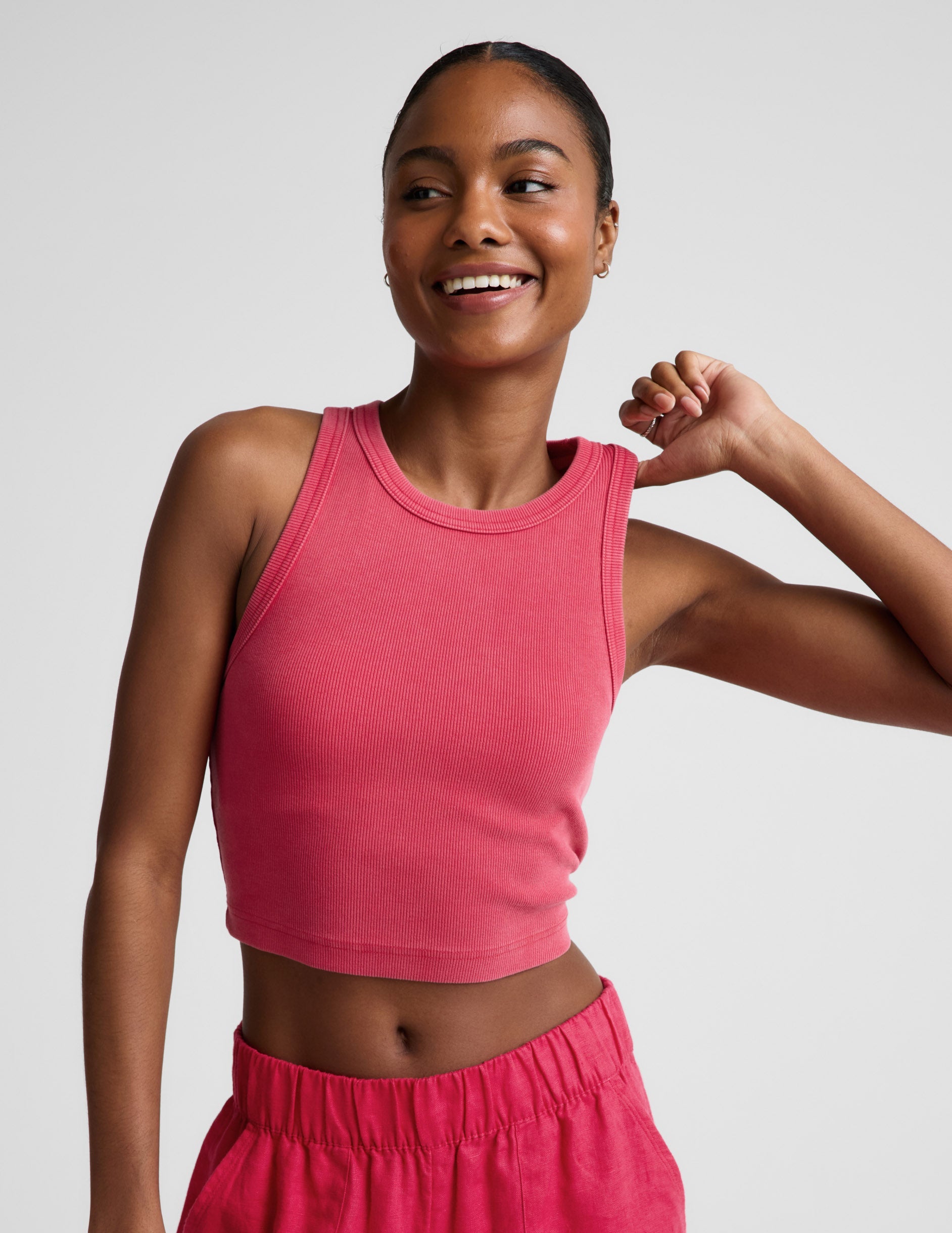 Beyond Yoga On Repeat Rib High Neck Cropped Tank