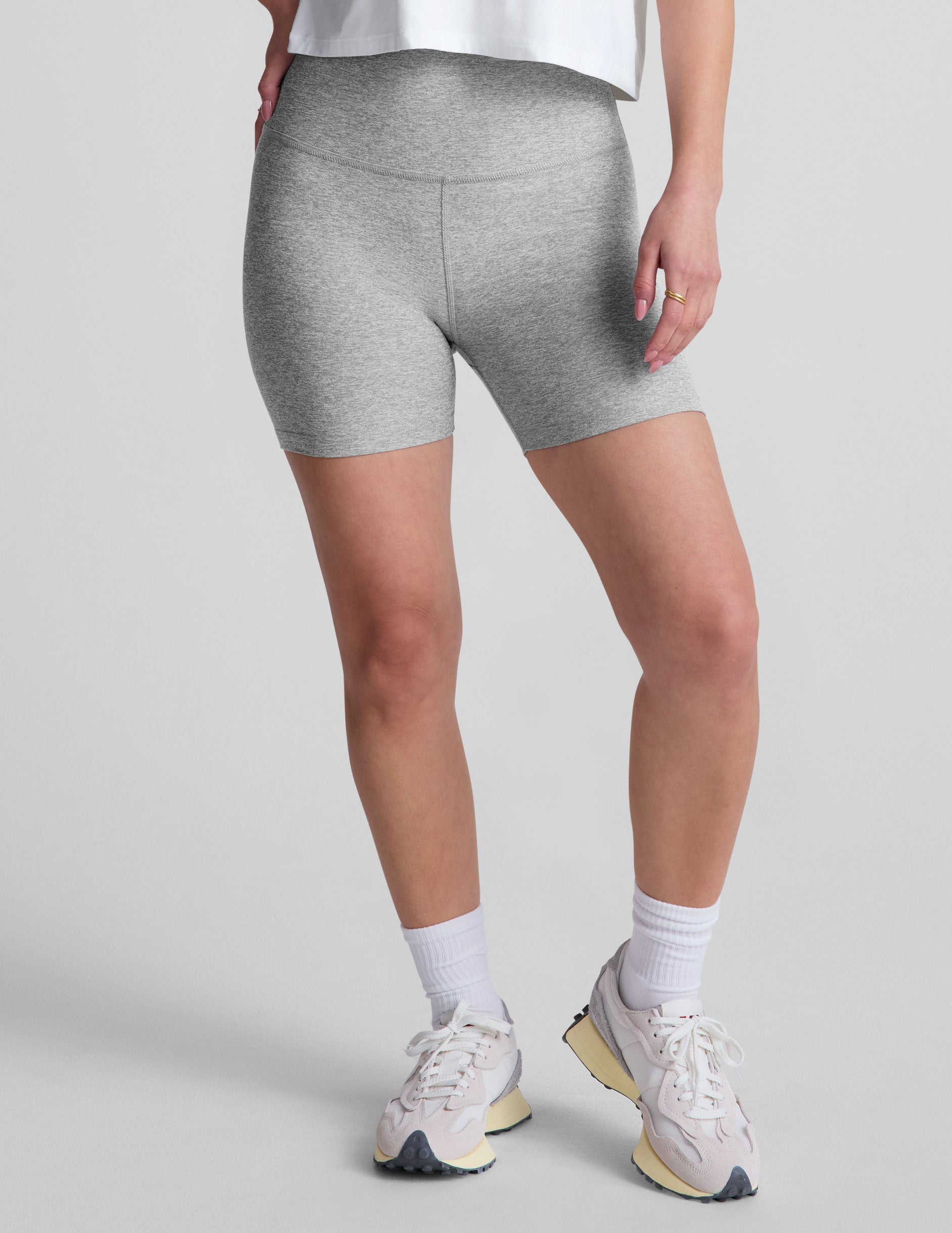 Beyond Yoga 5-Inch High Waisted Spacedye Bike Shorts - Silver Mist