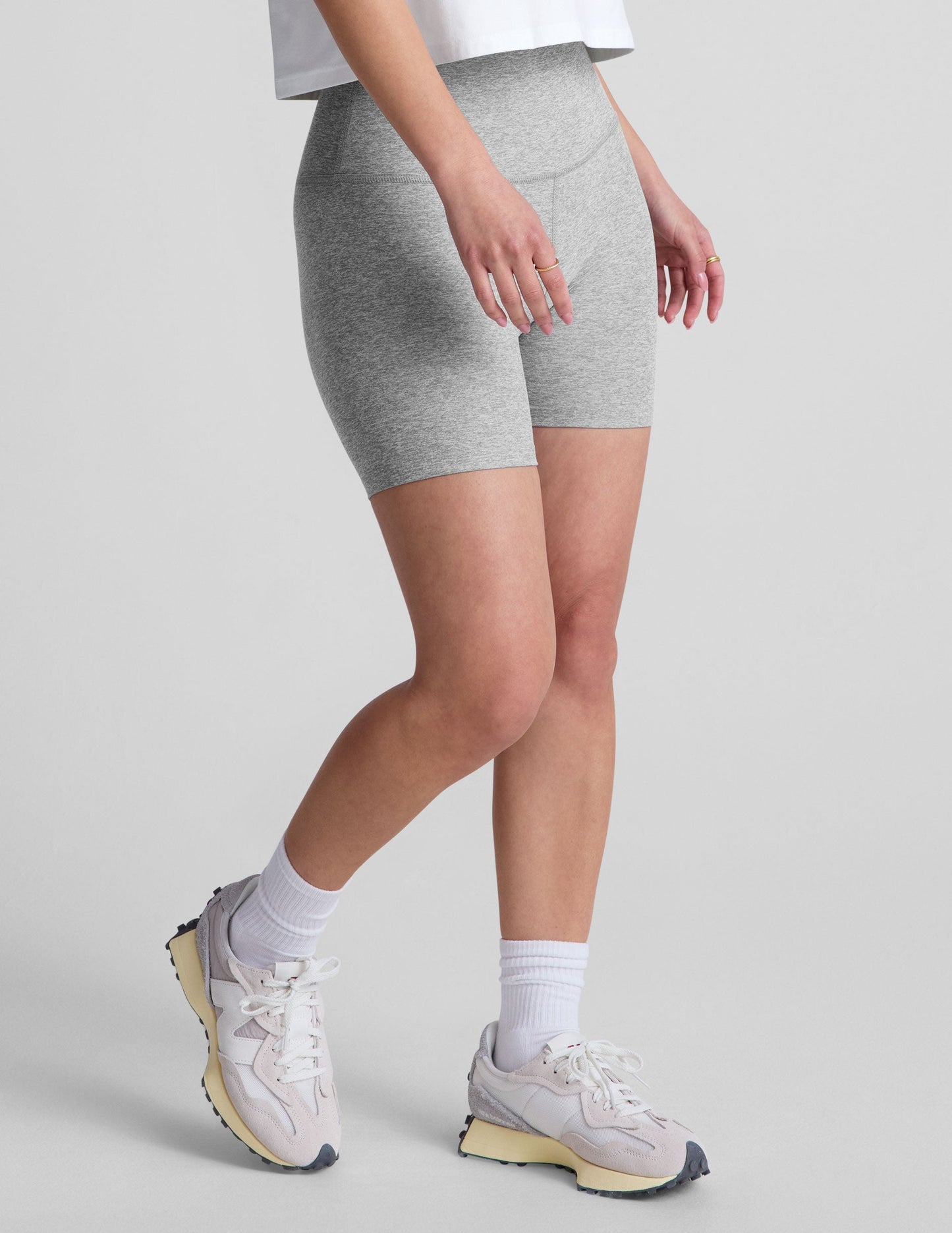 Beyond Yoga 5-Inch High Waisted Spacedye Bike Shorts - Silver Mist