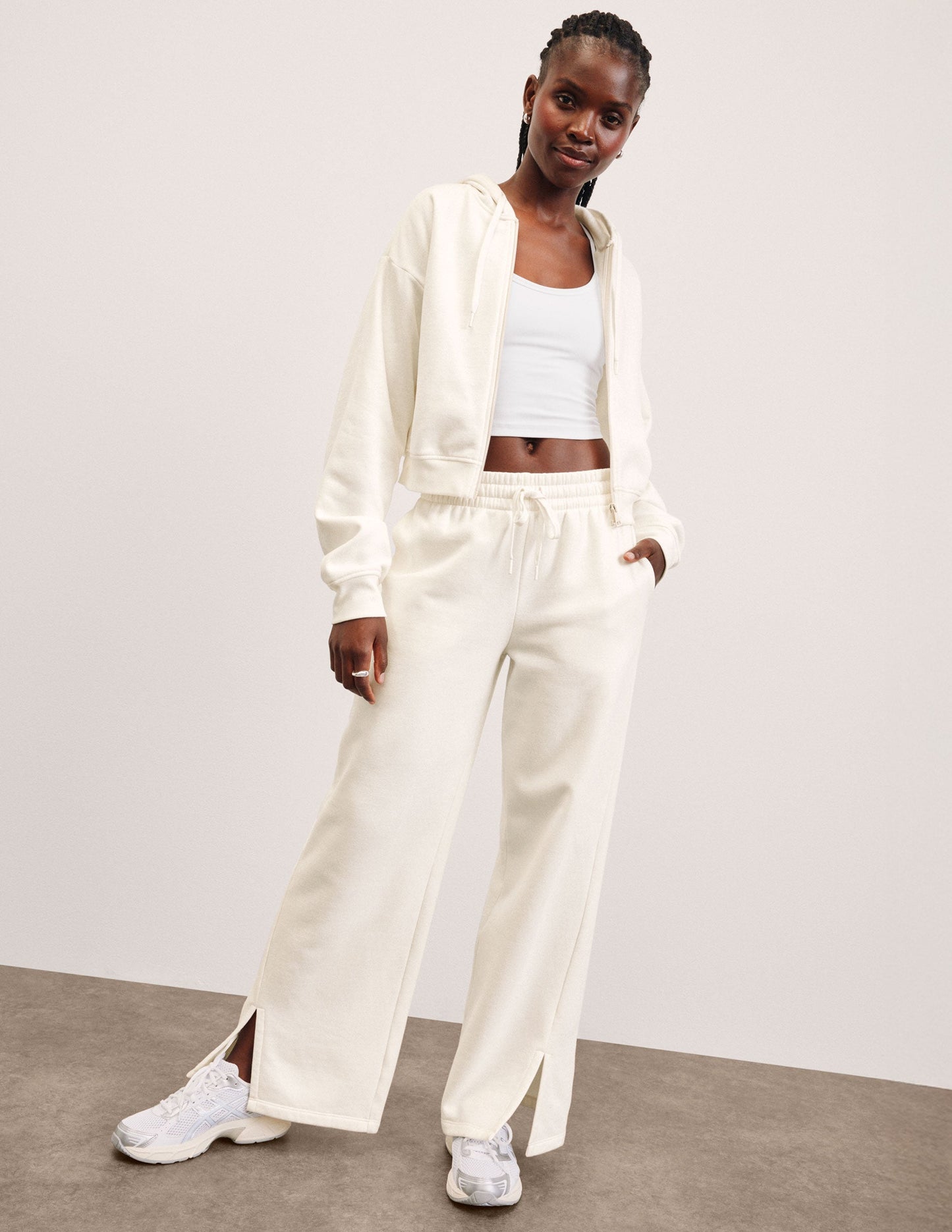 Beyond Yoga Side Slit Wide Leg LuxeFleece Pants - Fresh Snow