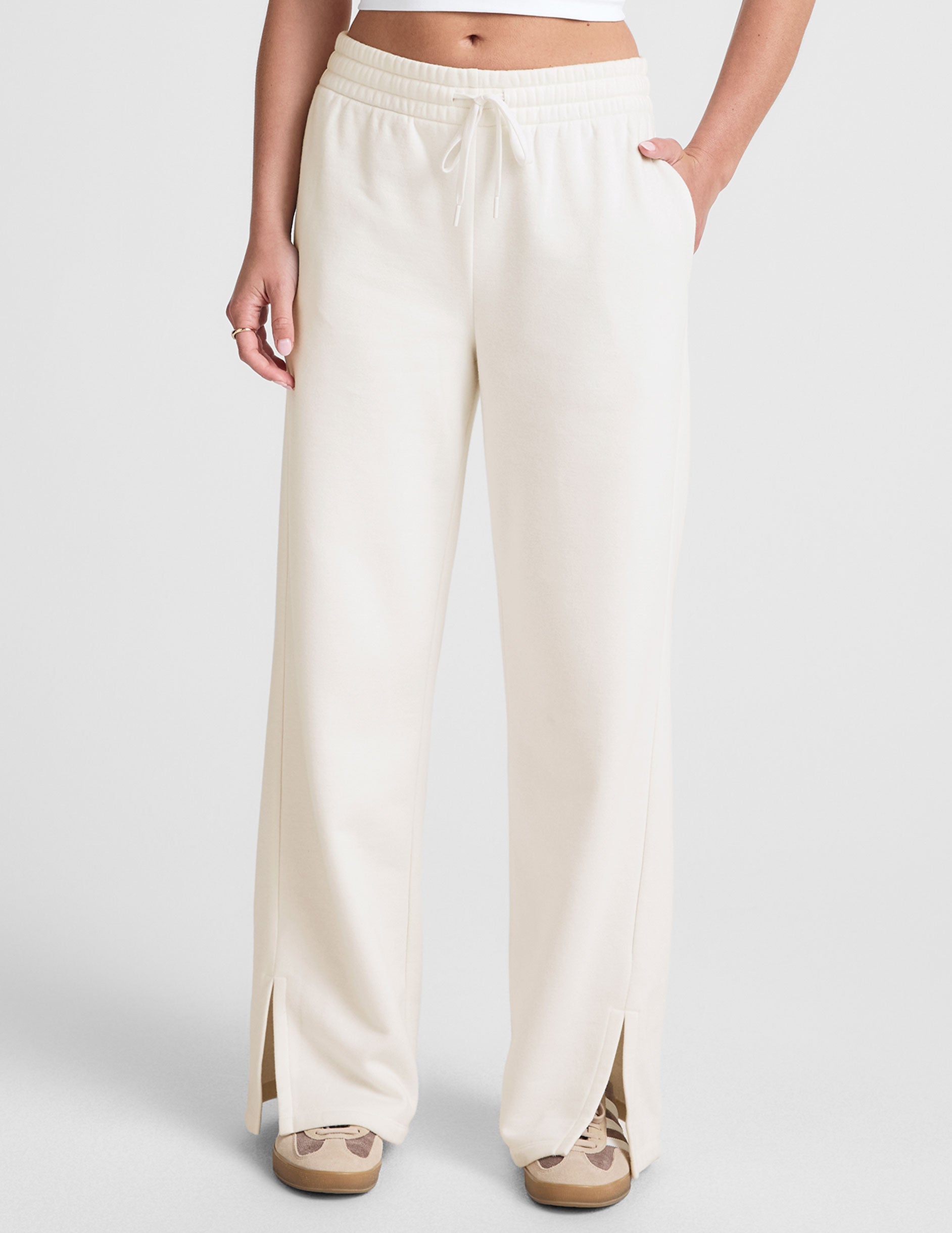 Beyond Yoga Side Slit Wide Leg LuxeFleece Pants - Fresh Snow