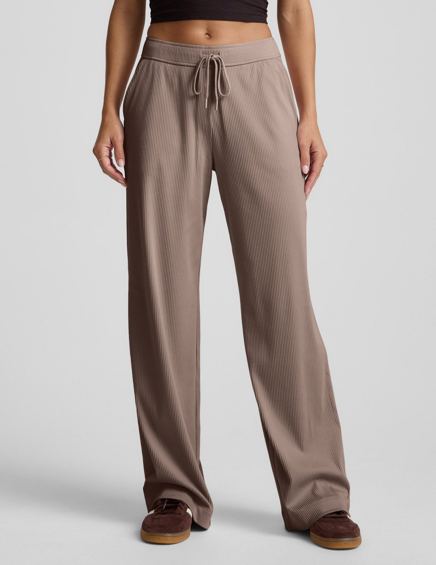 Beyond Yoga Wide Leg Drawstring Breathe Easy Pants - Cappuccino
