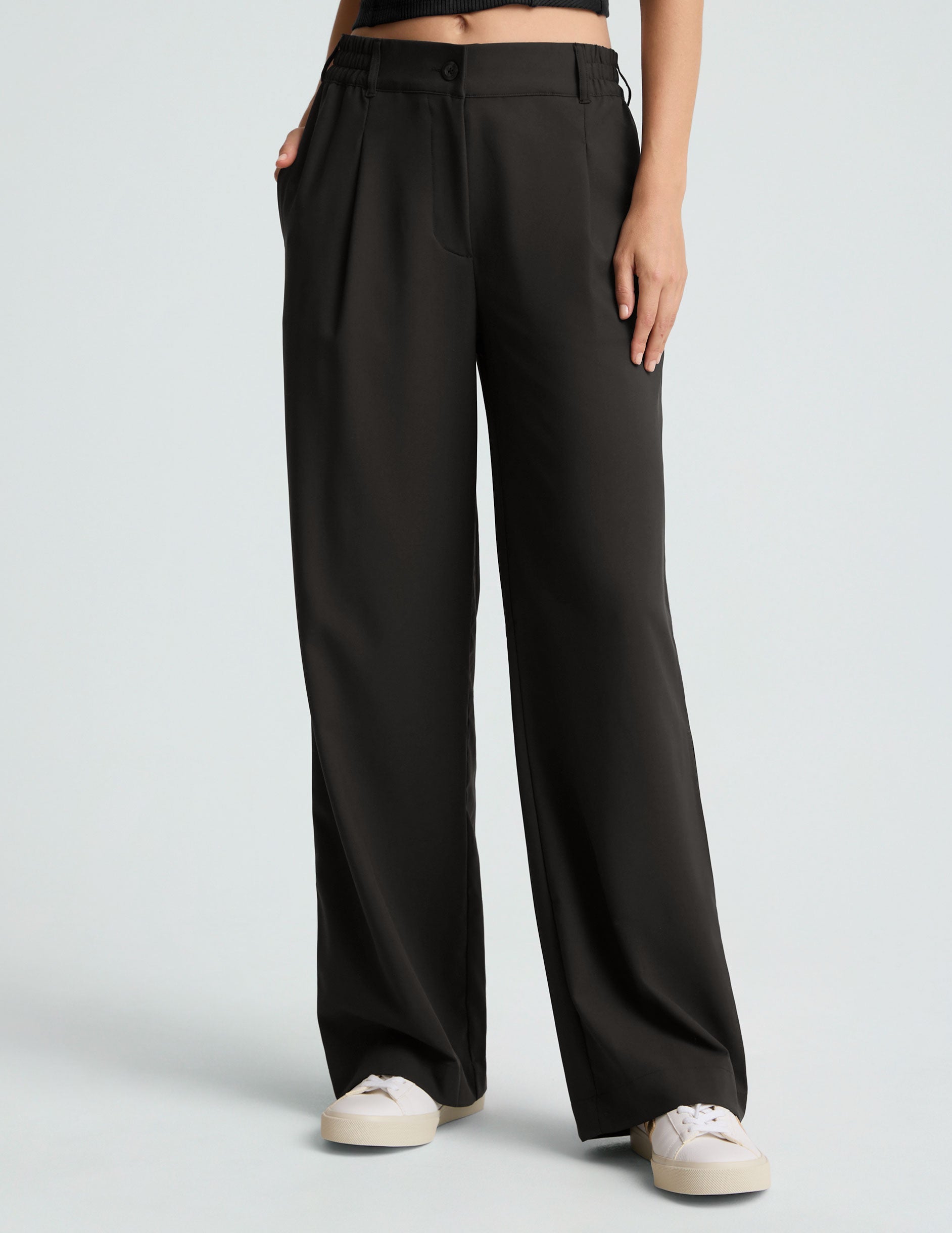 Beyond Yoga Wide Leg Mid Rise "Status" Trouser Pants - Black