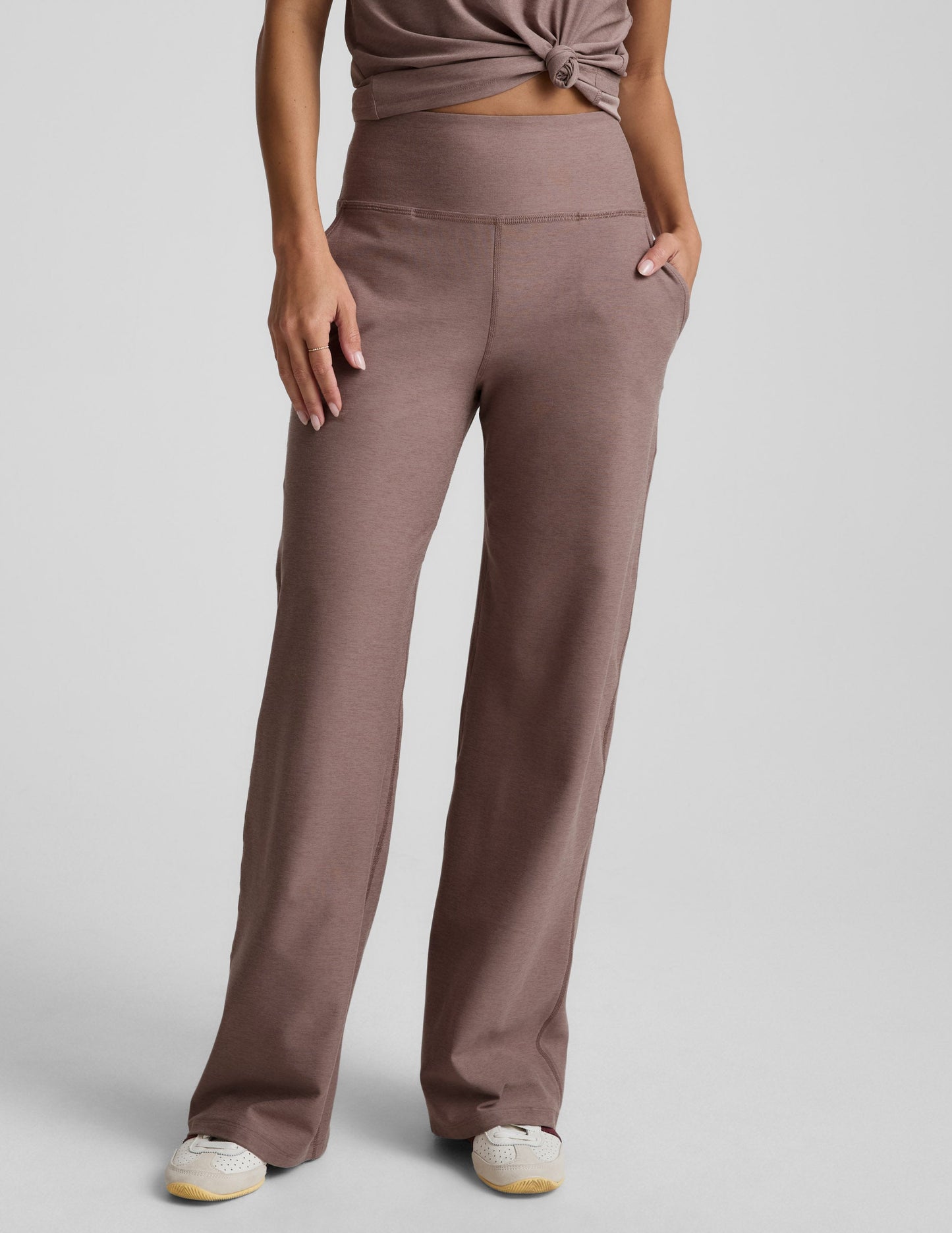 Beyond Yoga Women's High Waisted Spacedye Wide Leg Pants - Rosey Taupe Heather