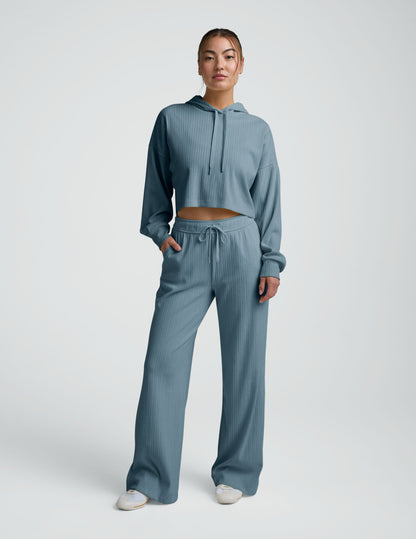 Beyond Yoga Ribbed Wide Leg Drawstring Pants - Misty Blue