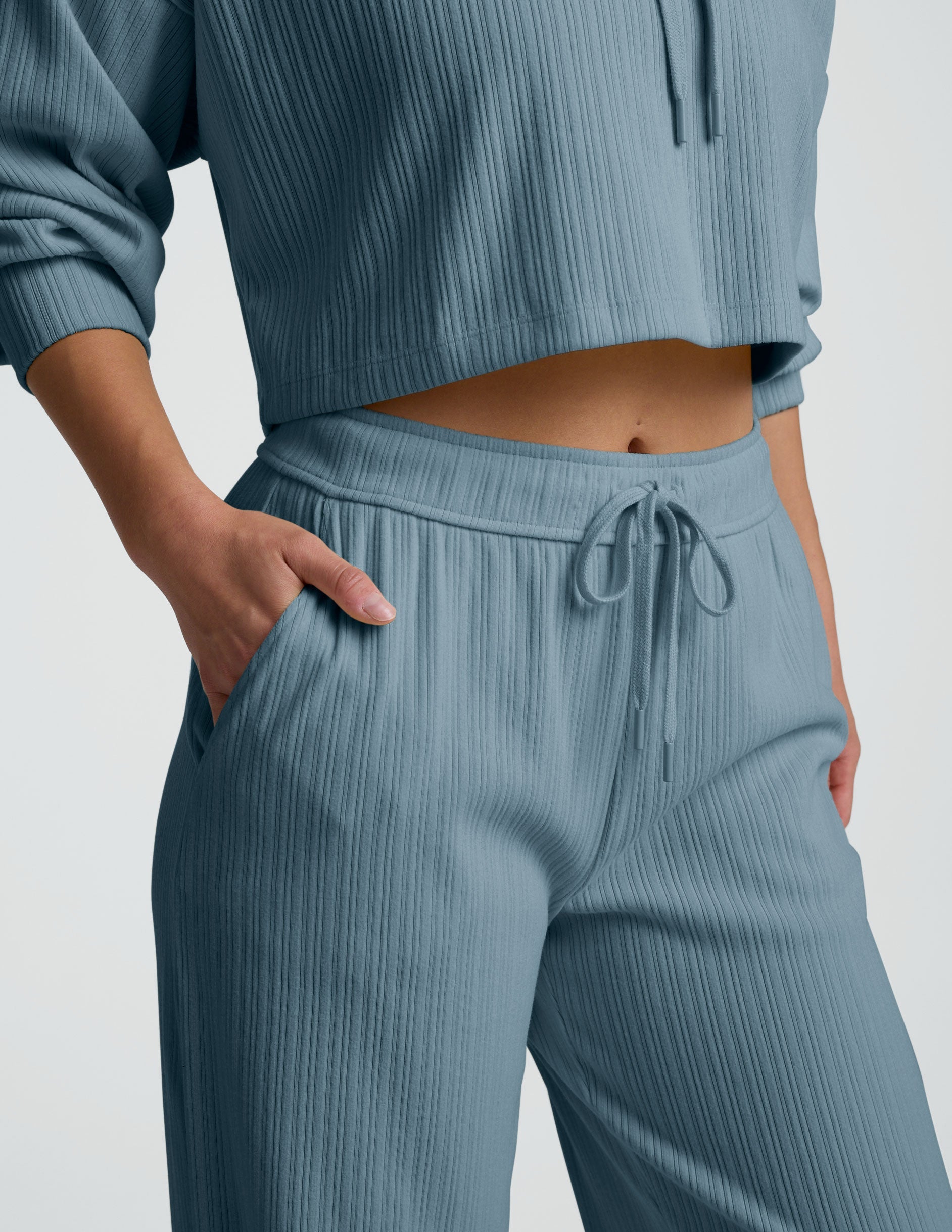 Beyond Yoga Ribbed Wide Leg Drawstring Pants - Misty Blue