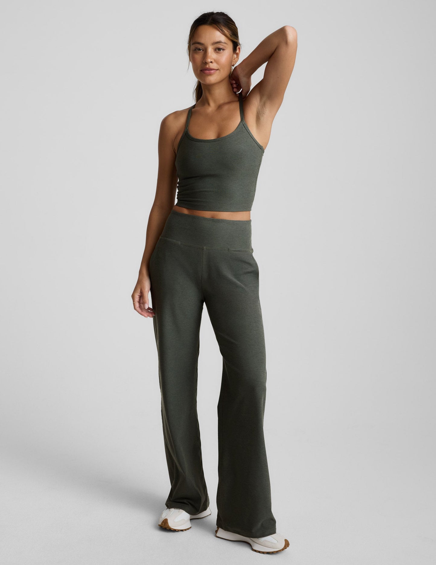 Beyond Yoga Laid Back Wide Leg Spacedye Pants - Dusty Forest Heather