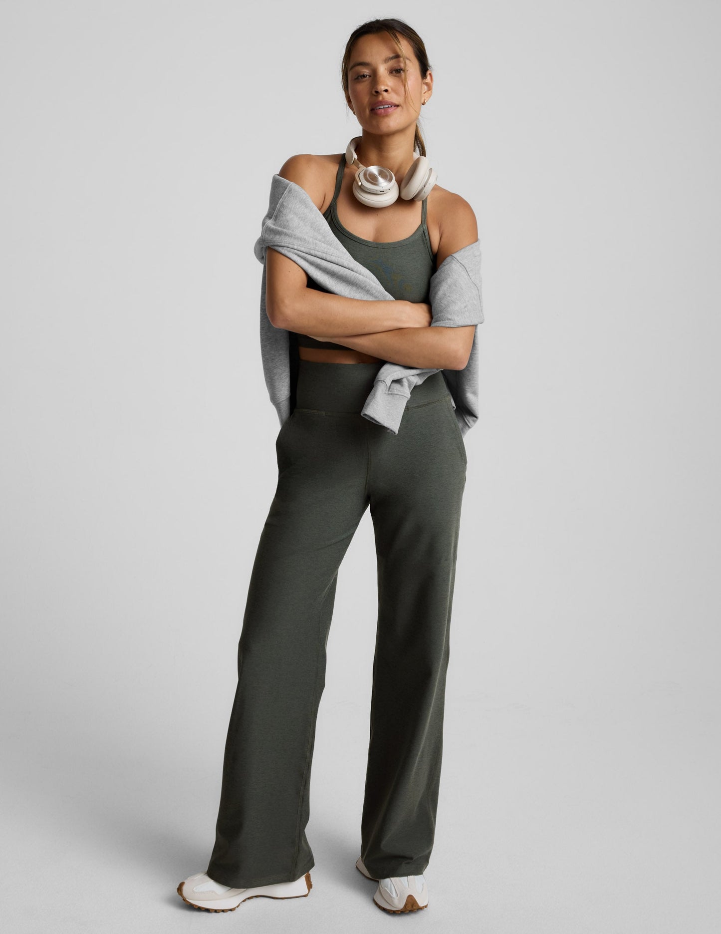 Beyond Yoga Laid Back Wide Leg Spacedye Pants - Dusty Forest Heather