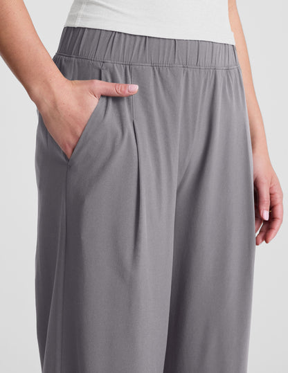 Beyond Yoga Wide Leg Stretch Woven Pull On Pants - Cloud Gray