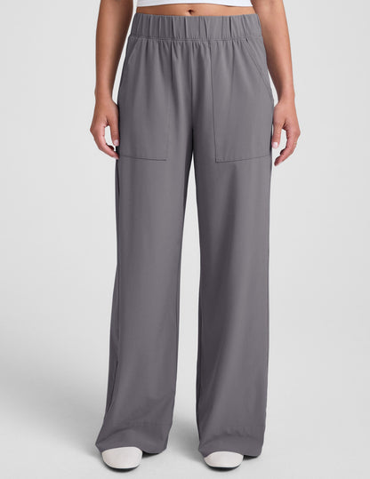 Beyond Yoga Wide Leg Stretch Woven Pull On Pants - Cloud Gray