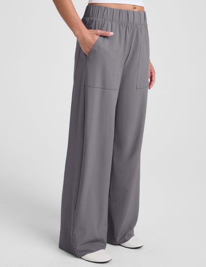 Beyond Yoga Wide Leg Stretch Woven Pull On Pants - Cloud Gray
