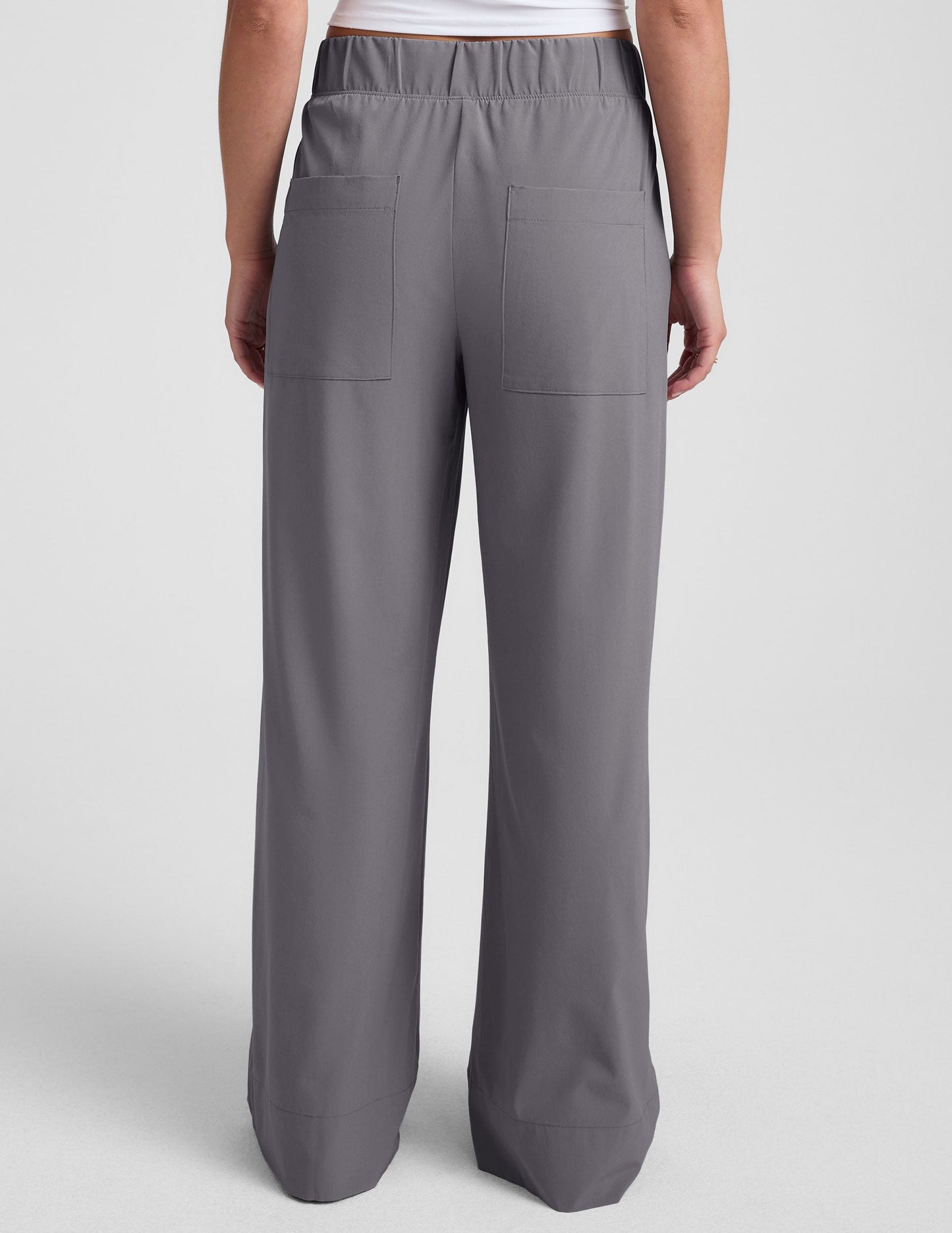Beyond Yoga Wide Leg Stretch Woven Pull On Pants - Cloud Gray