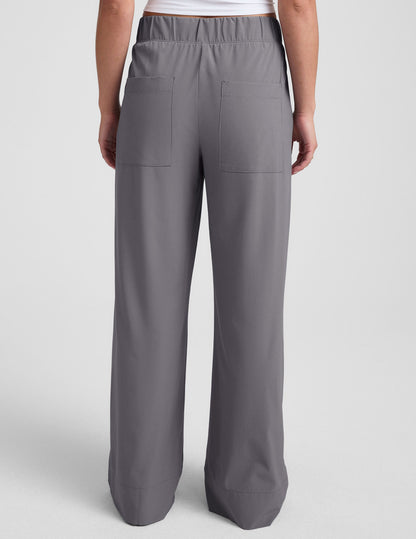 Beyond Yoga Wide Leg Stretch Woven Pull On Pants - Cloud Gray