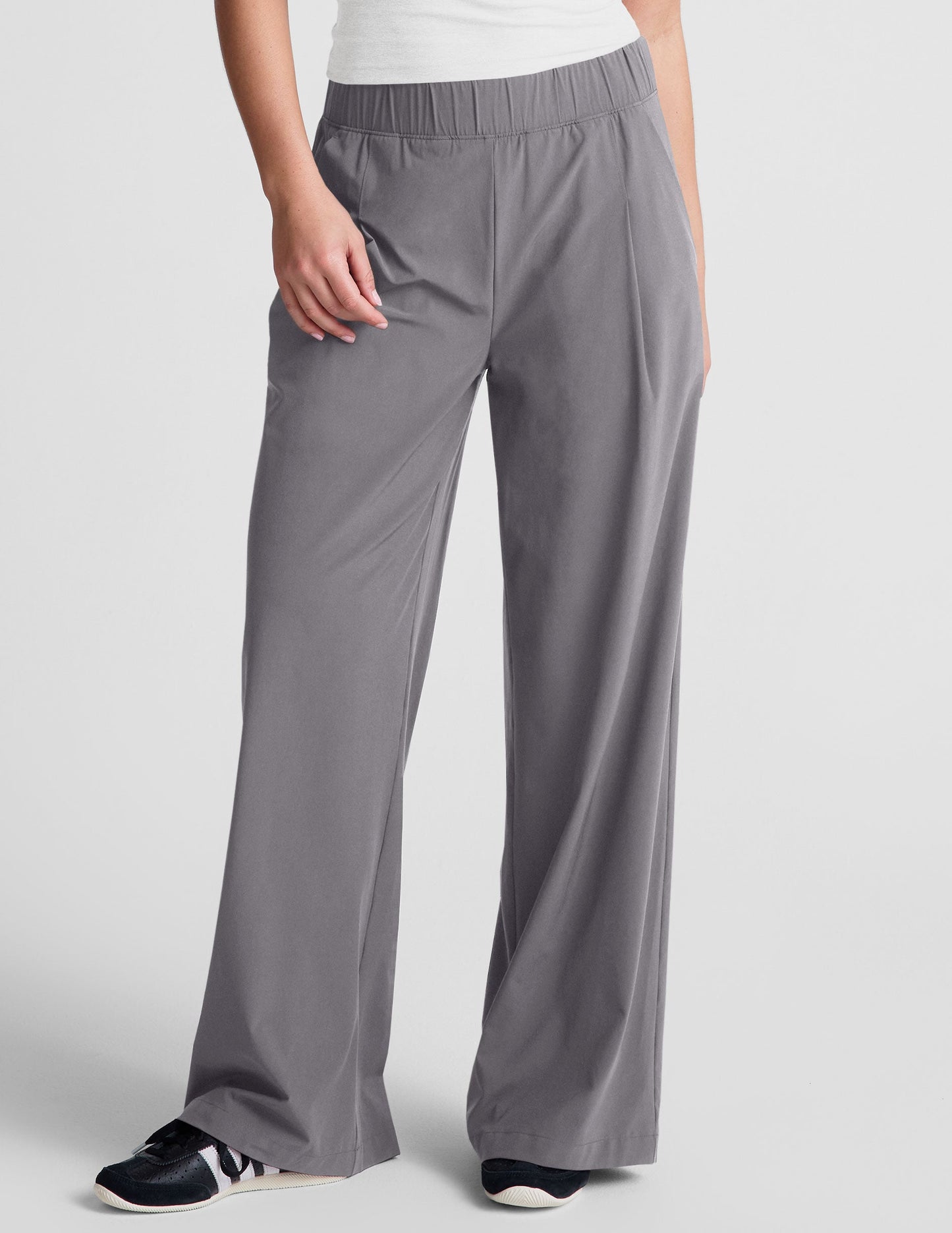 Beyond Yoga Wide Leg Stretch Woven Pull On Pants - Cloud Gray