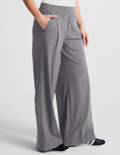 Beyond Yoga Wide Leg Stretch Woven Pull On Pants - Cloud Gray