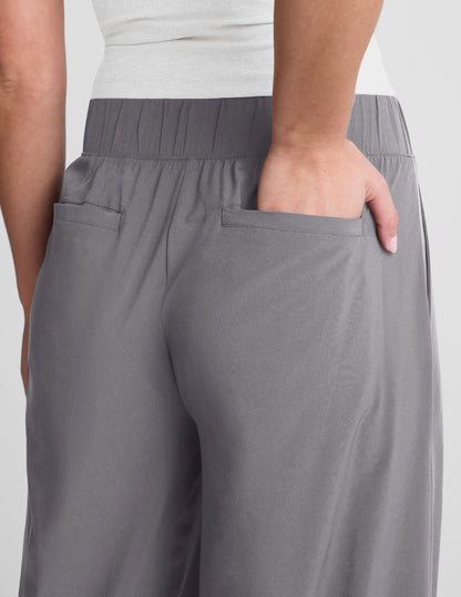 Beyond Yoga Wide Leg Stretch Woven Pull On Pants - Cloud Gray