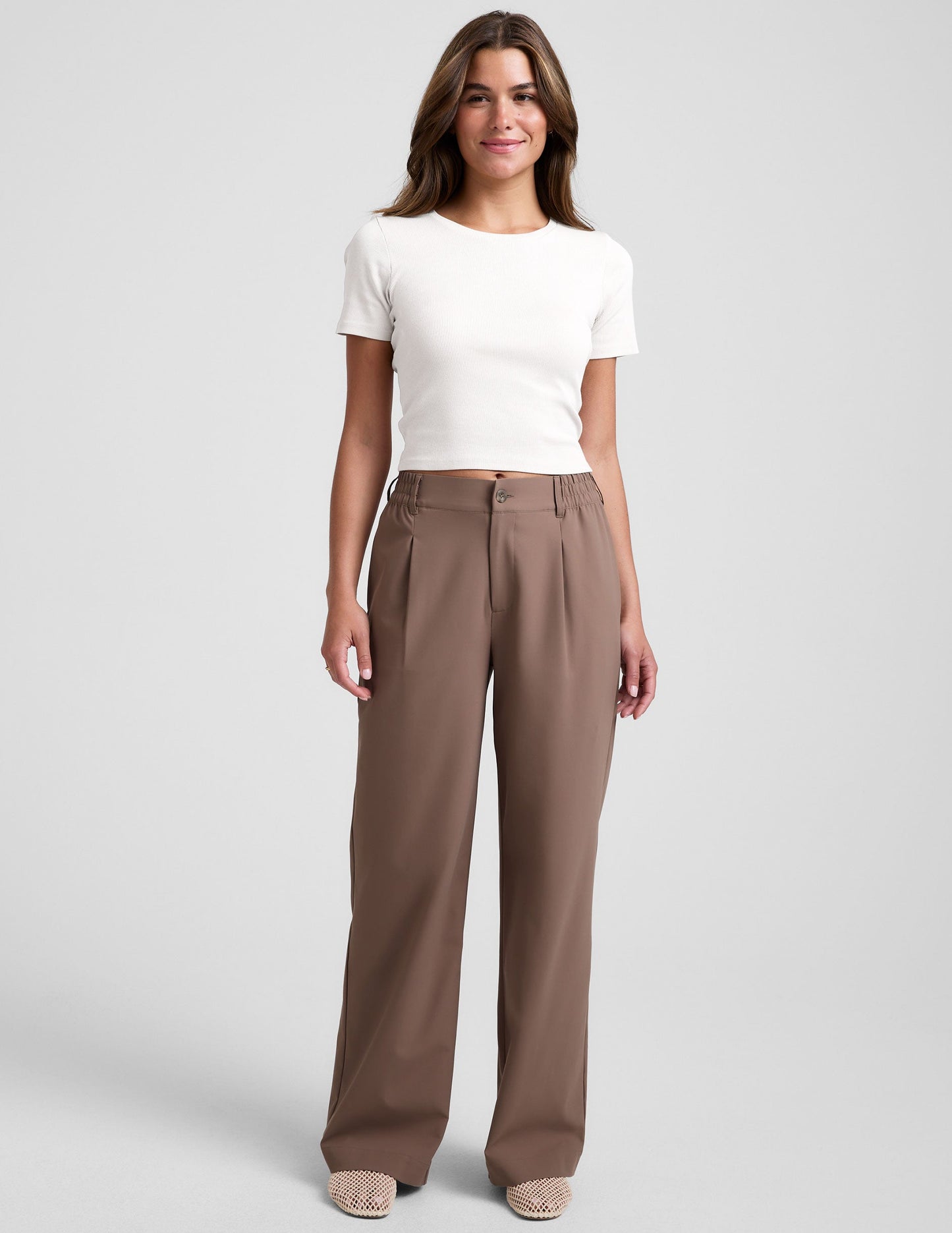 Beyond Yoga Women's Status Wide Leg Trouser Pants - Khaki