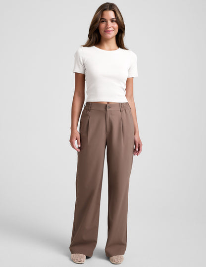 Beyond Yoga Women's Status Wide Leg Trouser Pants - Khaki