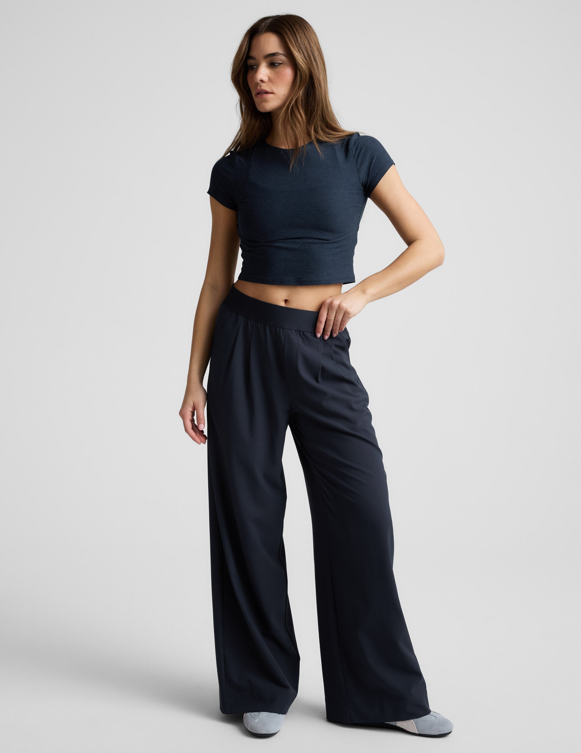 Beyond Yoga Wide Leg Stretch Elastic Waist Pants - Nocturnal Navy