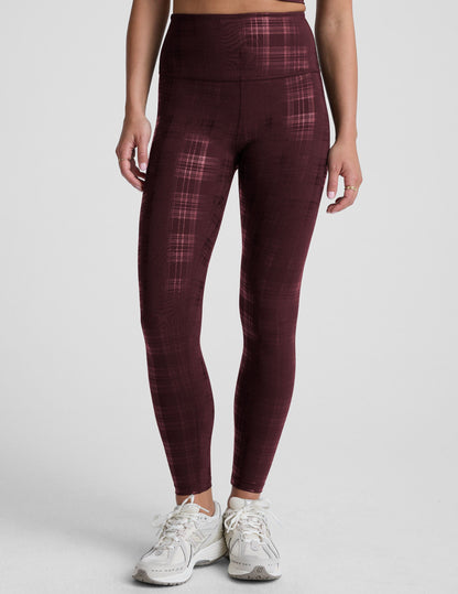 Beyond Yoga Plaid Foil Burgundy High Waisted Midi Legging