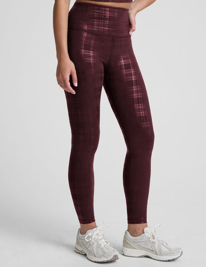 Beyond Yoga Plaid Foil Burgundy High Waisted Midi Legging
