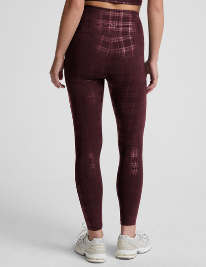 Beyond Yoga Plaid Foil Burgundy High Waisted Midi Legging