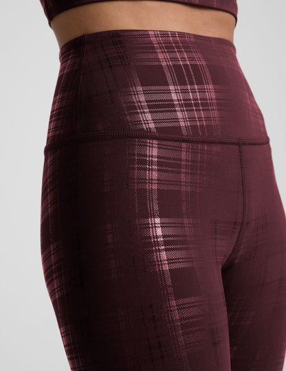 Beyond Yoga Plaid Foil Burgundy High Waisted Midi Legging